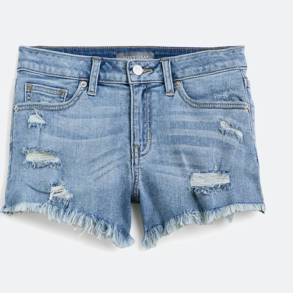 Just USA Women's Ripped Jean Shorts - Light Blue